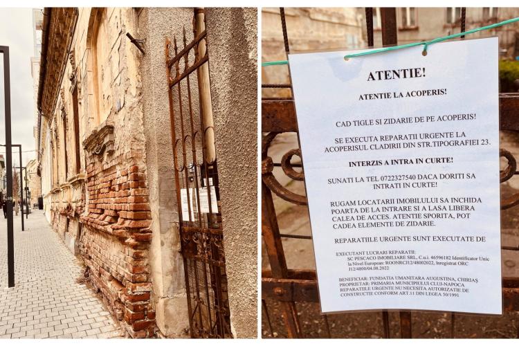 ”Cad țiglele și zidăria de pe acoperiș. Interzis să intrați în curte” - Primăria Cluj-Napoca refuză să își repare clădirea - FOTO