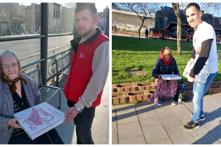 Un tânăr orfan din Cluj a împărțit pizza pe stradă și la o casă de bătrâni: ”Dar din dar se face Rai!” - VIDEO