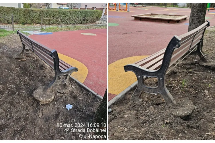 Parcul din Cluj-Napoca în care băncile se scufundă: ”Lucrările nu le verifica nimeni?” - FOTO