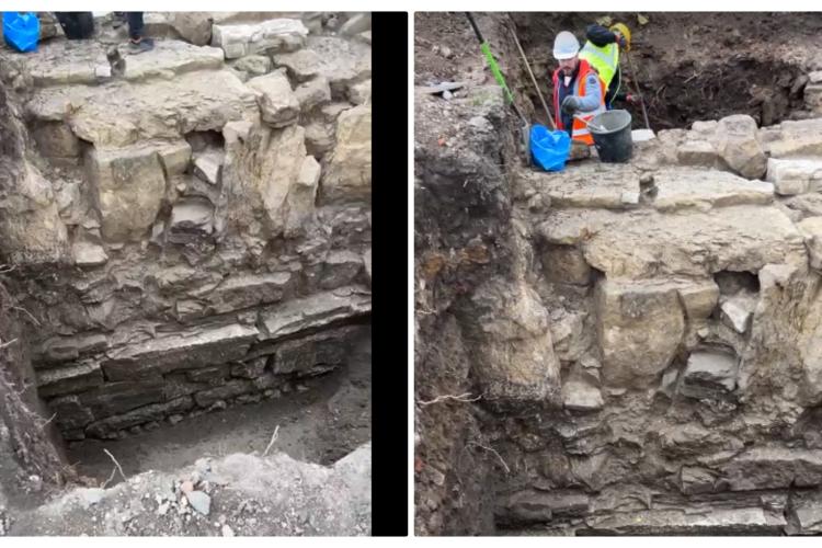 Zid roman descoperit la săpăturile din centrul Clujului! Oriunde sapi dai ori de sare, ori de vestigii - VIDEO