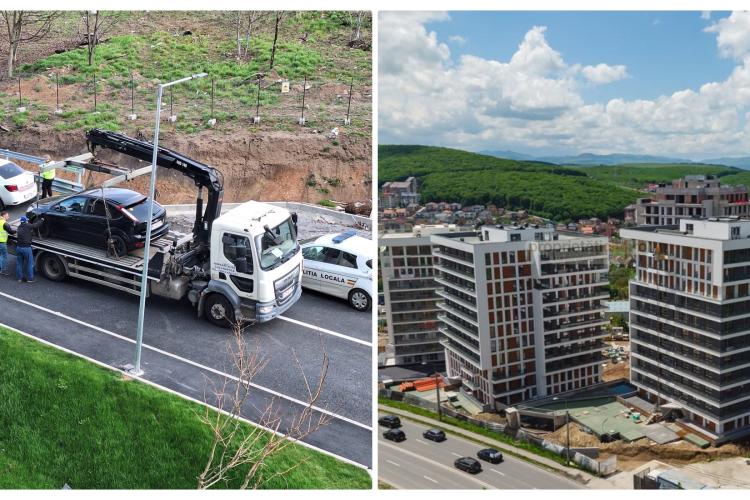 Clujenii mutați în turnurile de pe Frunzișului s-au trezit cu mașinile ridicate, deși drumul e proprietate privată 