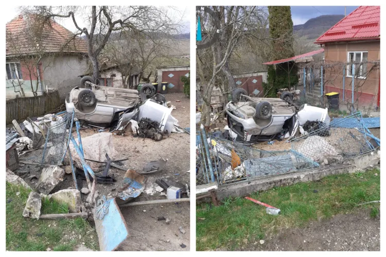 O mașină a derapat și a intrat într-o curte, la Cluj! Trei tineri au ajuns la spital - FOTO