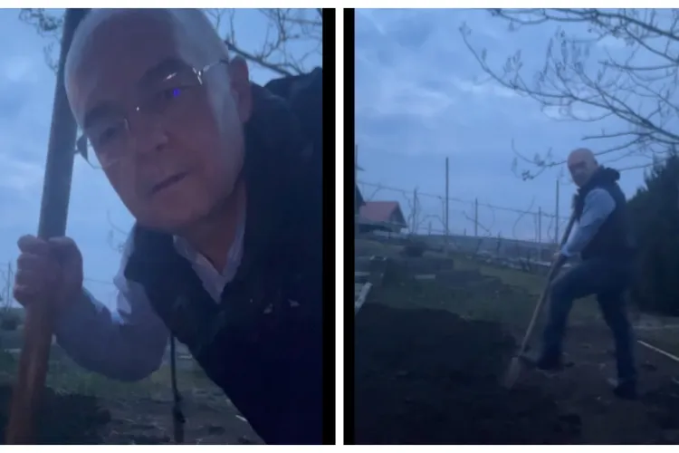 Boc sapă pământul la cămașă și cu pantofi în picioare. Populismul a atins noi cote - VIDEO