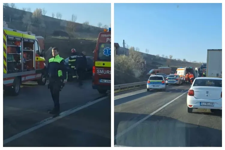 Accident la ieșire din Dezmir! Două persoane transportate la spital, echipajul SMURD a găsit  un autocamion și un autoturism avariate