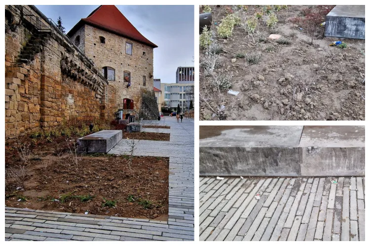 E plin de chiştoace şi ambalaje în zona Bastionului Croitorilor! Clujean: „Probabil semne ale proximității liceelor Şincai şi Coşbuc”