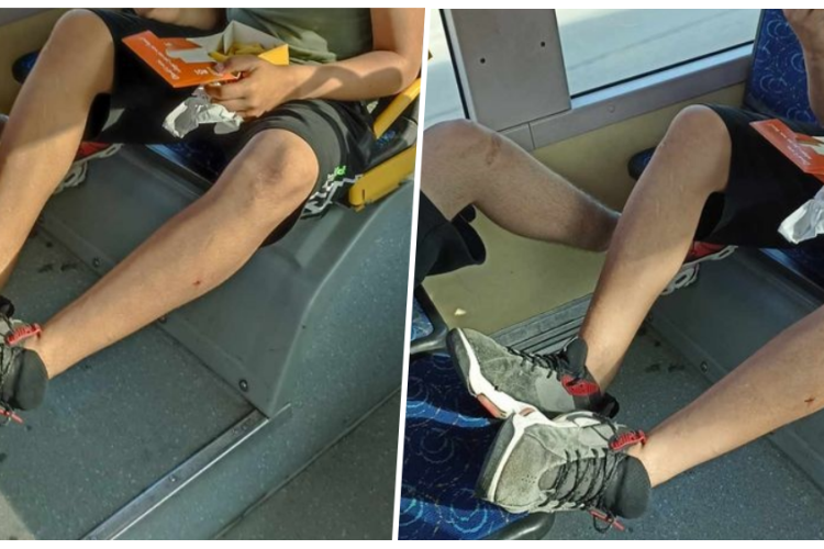,,Nu ia nimeni măsuri. Sunt foarte mulți călători care fac așa” - Tineri surprinși fără nicio jenă cu picioarele pe scaun într-un autobuz din Cluj