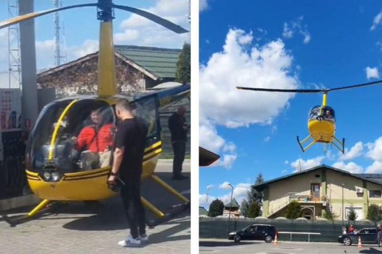 Situație ca în filme! Un bărbat a rămas fără combustibil în elicopter și a aterizat să alimenteze într-o benzinărie din România - VIDEO 