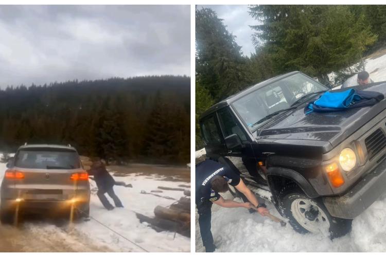 Șapte turiști au rămas blocați cu mașinile pe un drum forestier de pe raza localităţii Măguri-Răcătău, aduși în siguranță de jandarmi - VIDEO