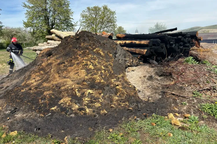Incendiu la un depozit de lemne dintr-o comună clujeană! Trei autospeciale intervin la fața locului - FOTO