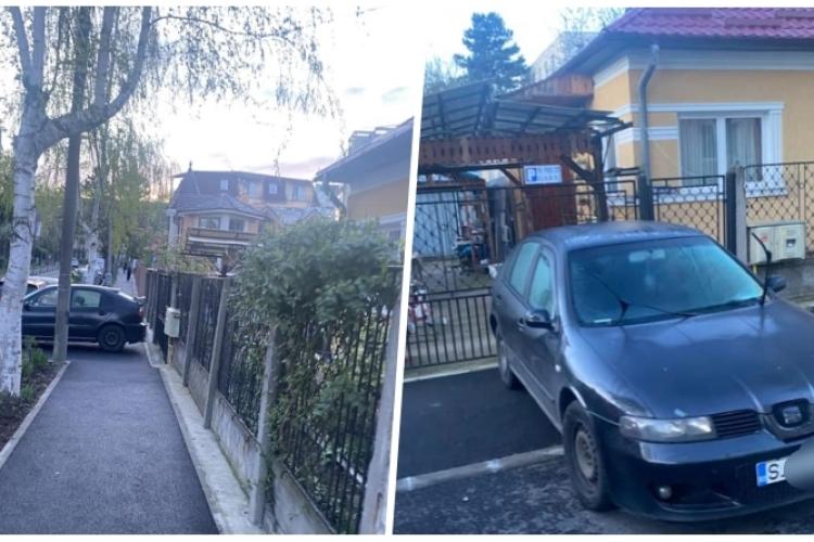  ,,După numărul de înmatriculare, are voie să parcheze așa” - Un șofer din Sălaj și-a făcut parcare privată pe un trotuar din Cluj-Napoca