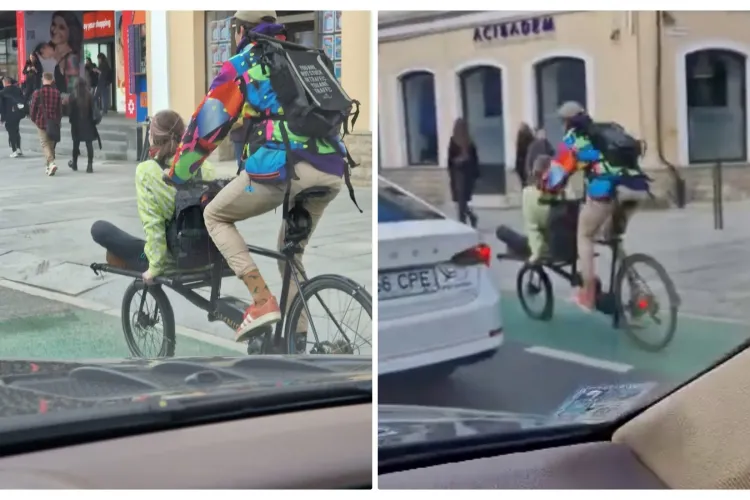 Scene amuzante în centrul Clujului? ”Bicicleta cu ataș frontal, ați mai văzut?” - VIDEO