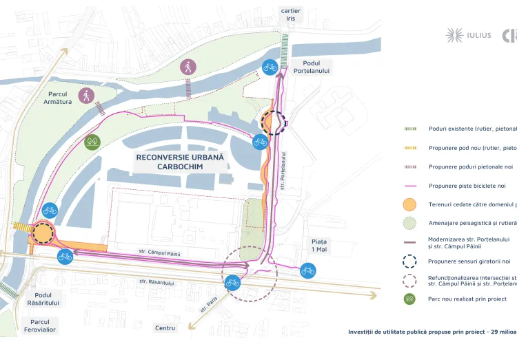 Poduri noi, străzi lărgite și piste de biciclete în zona fostei platforme industriale Carbochim din Cluj-Napoca. Traficul se va schimba radical