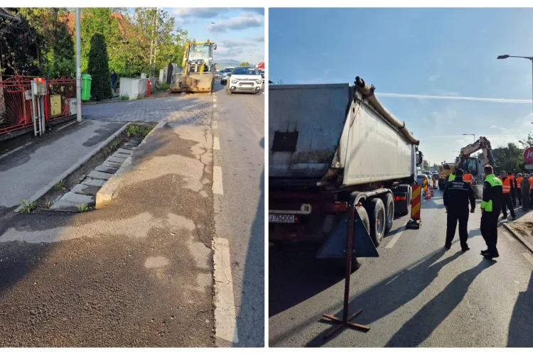 Lucrări în Florești, pe DN1, la conducta de apă care s-a spart. În cât timp se va rezolva avaria - FOTO