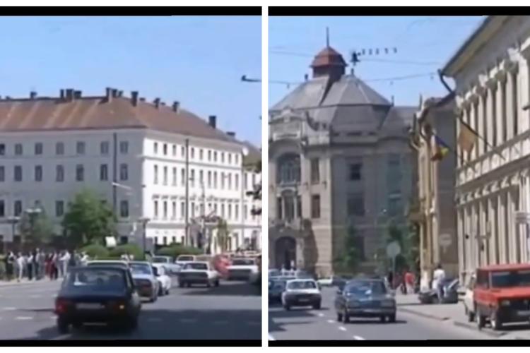 Imagini romantice cu Clujul din anii 90! Se parca peste tot în Piața Unirii și strada Napoca - VIDEO și FOTO