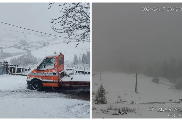 Cluj - Imagini feerice de iarnă în aprilie! Ninge în zona de munte, la Mărișel și Vlădeasa - FOTO