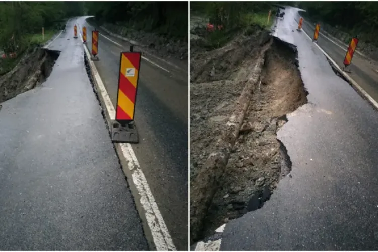 Un drum național din Apuseni s-a surpat, din cauza ploilor din ultimele zile! Trafic restricționat, se circulă pe un singur sens