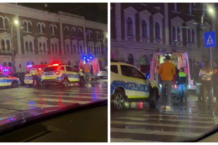 Accident teribil în centrul Clujului! Un curier pe scuter, cetățean străin, a fost lovit de două mașini la rând - VIDEO