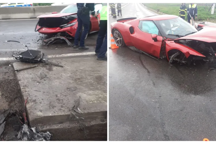 Un bolid de lux s-a făcut praf pe un drum din județul Cluj. E daună totală  - FOTO