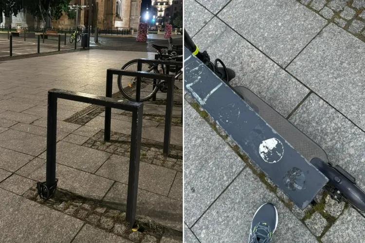 Atenție, se fură trotinete chiar în centrul Clujului! Un clujean s-a trezit aseară fără trotineta parcată în Piața Unirii, deși avea antifurt- FOTO