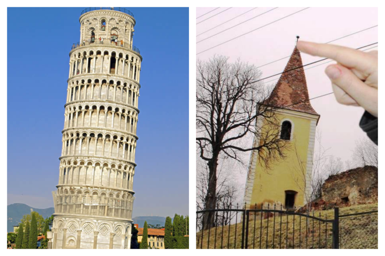 „Turnul din Pisa” - varianta din România. Clădirea se află într-o localitate din Ardeal: „Este un turn mai scund, dar are acel farmec”