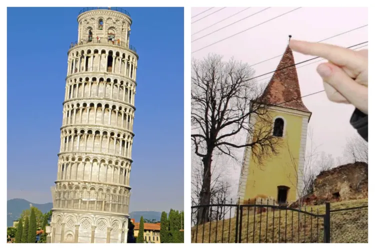 „Turnul din Pisa” - varianta din România. Clădirea se află într-o localitate din Ardeal: „Este un turn mai scund, dar are acel farmec”