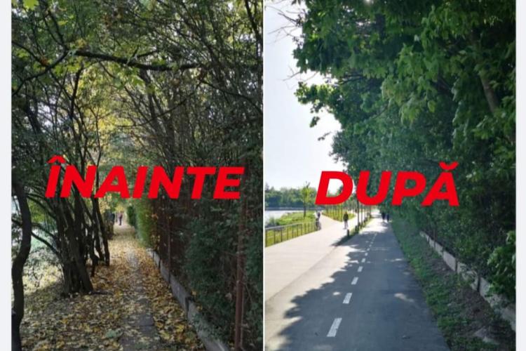 Este mai verde Clujul după modernizarea malurilor Someșului? Clujean: „Trotuarul cu umbră e dedicat bicicletelor, pentru noi sunt alea în soare”