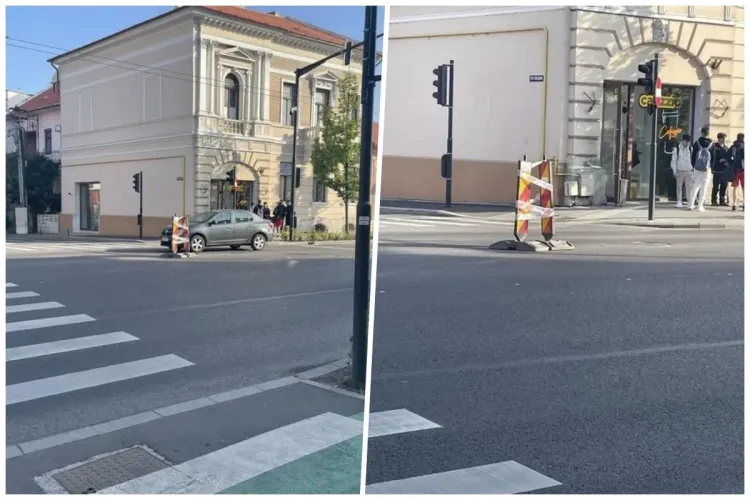 Indicatoarele de semnalizare stau de 2 săptămâni pe Calea Moților, dar nu s-a reparat nimic: ,,Vă sesizați și voi să reparați un amărât de capac de canal?”