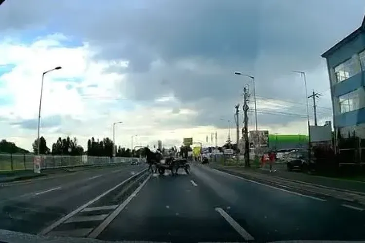 Cu căruța în față la Metro Cluj, pe drumul european! A traversat 4 benzi fără să arunce nicio privire în jur. ”Tot el injură si arată cu degetul!” VIDEO