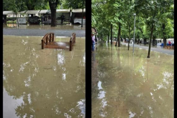 Dezastru în Parcul Central după ploaia de ieri. Comercianții veniți la Zilele Clujului ar avea nevoie de bărci: „Orașul de 5 stele al lui Boc” - FOTO