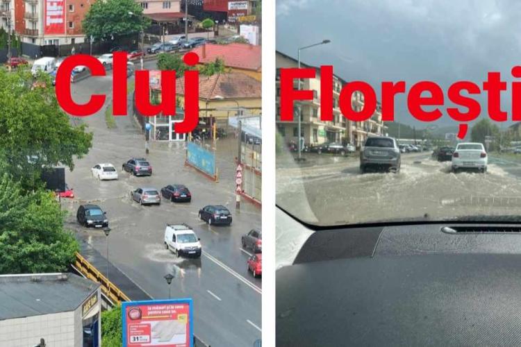 Cea mai puternică ploaie din ultimii 10 ani a făcut prăpăd în Cluj și Florești. Străzi și gospodării inundate din cauza vremii extreme