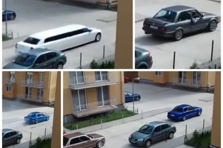 „Spectacol de cocalari”: Au defilat cu o limuzină urmată de cinci BMW-uri, cu motoarele turate, printre blocurile din Florești, Cluj/ VIDEO