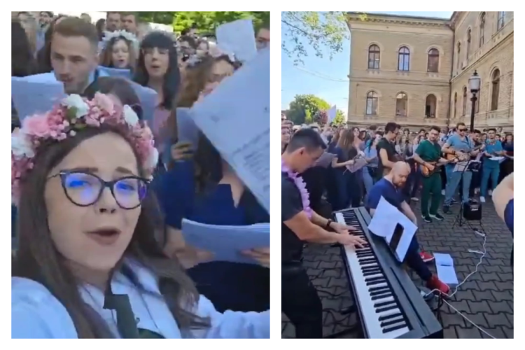 Absolvenţii UMF Cluj duc mai departe superba tradiţie a serenadelor! Au fredonat și în acest an cântecele multor generații - VIDEO