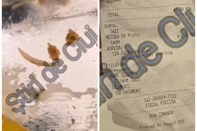 Viermi în mâncare la un restaurant de pe strada Piezișă din Cluj: ”Mi-au oferit 40 de lei și să refac comanda, dar nu mai mănânc de la ei”-VIDEO