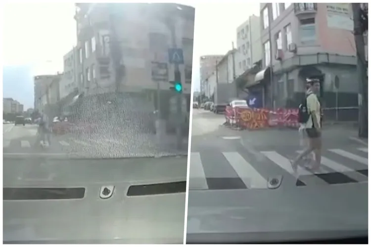 O mămică ,,daltonistă’’, surprinsă în timp ce traversa pe roșu la o trecere de pietoni din Cluj. Femeia se plimba relaxată cu fetița - VIDEO