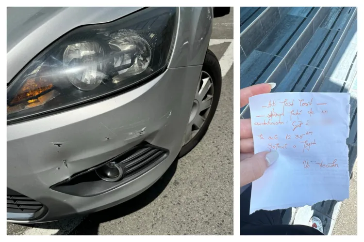 Gest de „5 stele” la Cluj. A lăsat un bilețel pe parbrizul mașinii lovite: „Șoferul a fugit”/„Trecătorului îi ofer o cafea gratis” - FOTO
