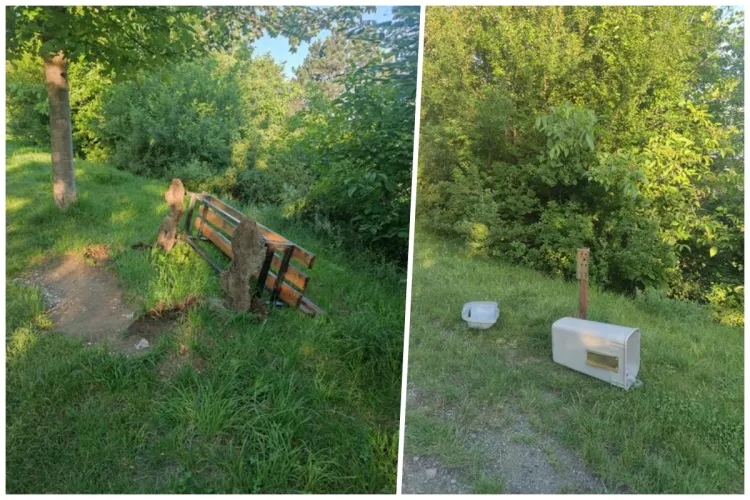 Nesimțirea e la ea acasă! Parcul Colina din Cluj, vandalizat: au răsturnat băncile și au rupt coșurile de gunoi: Ce satisfacție or avea cei care fac asta