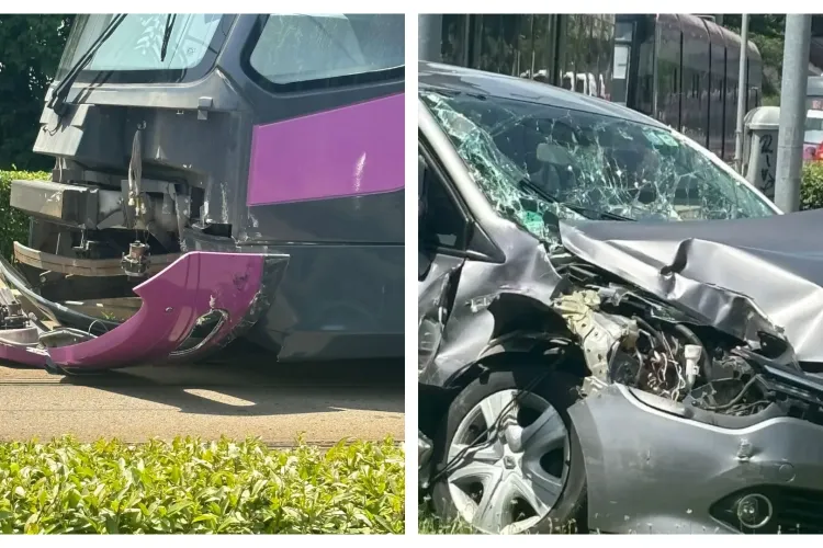 Cluj: Accident la Podul Calvaria! Un tramvai și o mașină s-au ciocnit/Traficul este blocat - FOTO