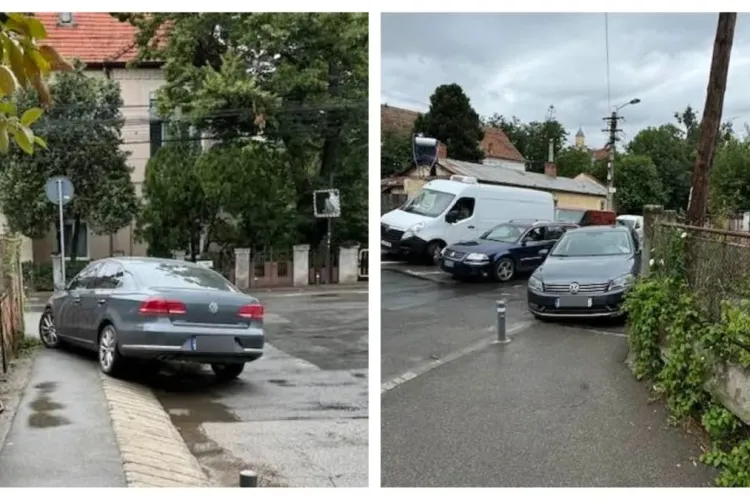 Asta da parcare! Un șofer clujean și-a lăsat mașina pe trotuar și jumătate de drum: „Stă la volan și se uită la film”