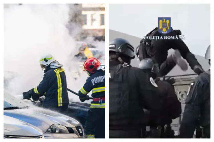 VIDEO Un clujean a incendiat o mașină parcată pe o stradă din Marăști. Polițiștii au făcut percheziții la el acasă 