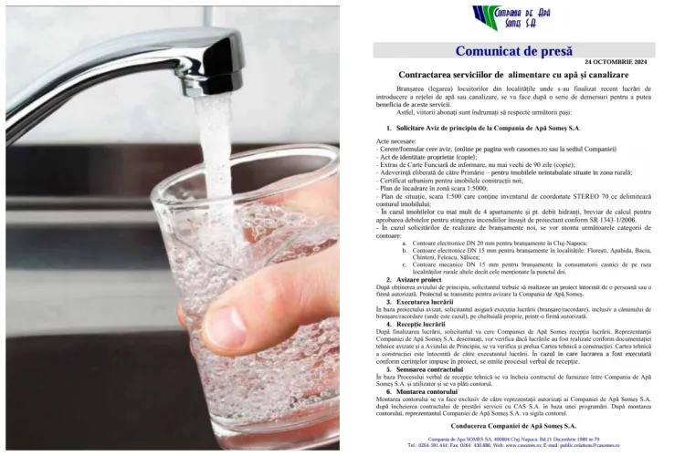 Tot ce trebuie să faceți pentru a încheia un contract de servicii cu Compania de Apă Someș SA