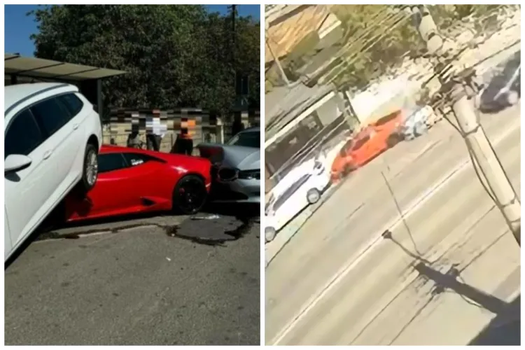 VIDEO: Momentul înscenării accidentului din Cluj cu patru mașini de LUX, în care un Lamborghini de 100.000 de euro a fost distrus pentru asigurare