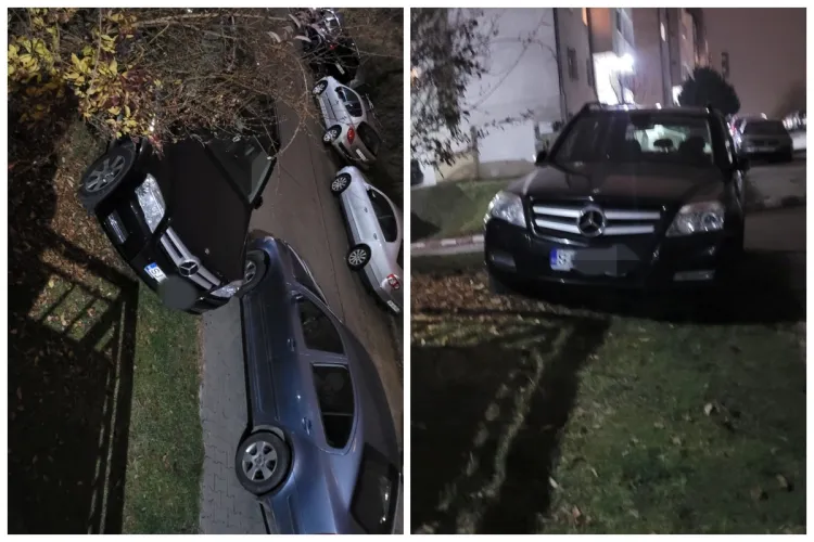 FOTO: ,,E instinct de când umbla cu căruța pe câmp” - Un șofer a ieșit ,,la picnic” cu mașina, pe o stradă din Cluj. Și-a parcat Mercedesul direct pe iarbă