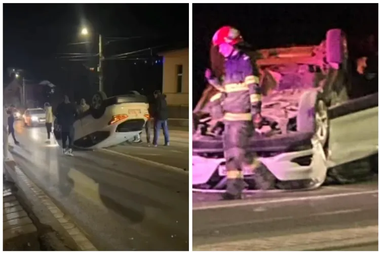 Cum s-a produs accidentul din această seară din Feleacu, Cluj, în care o mașină s-a răsturnat spectaculos pe DN1. Șoferul era băut FOTO/VIDEO