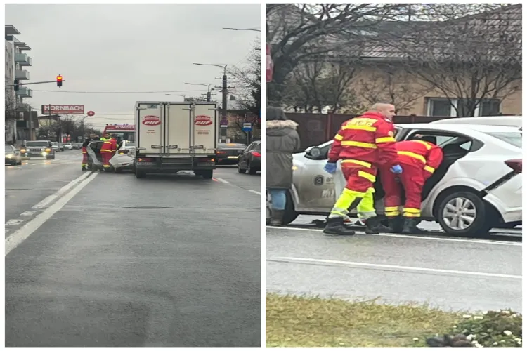 Tamponare între trei autoturisme pe o stradă din Cluj! A fost trimisă de urgență o ambulanță