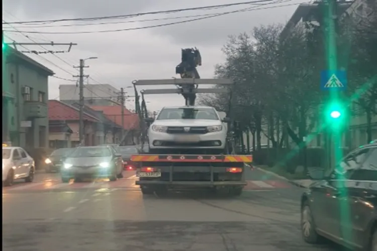  „Băieții” de la ridicări lovesc din nou! Mașină parcată ilegal pe pe o stradă din Cluj, ridicată și dusă la Someșeni