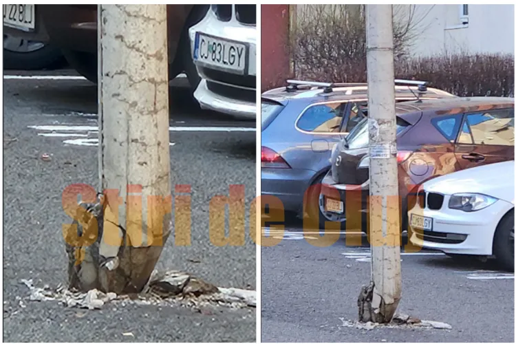 Tragedie iminentă în Cluj! Un stâlp de curent dintre blocuri stă să cadă, dar autoritățile spun că nu e pericol! Clujenii revoltați de indiferență VIDEO