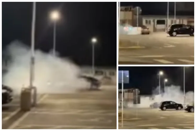 Drifturi în parcarea unui centru comercial din Cluj! Un șofer teribilist s-a dat în spectacol. Nu l-au interesat deloc mașinile parcate în apropiere-VIDEO 
