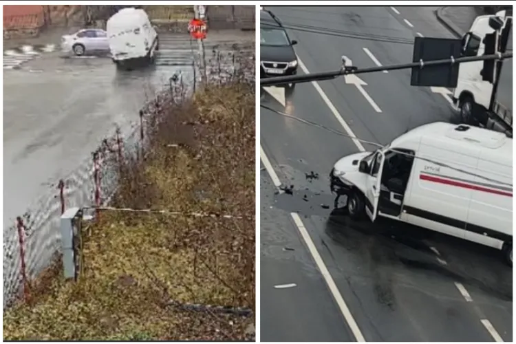 VIDEO LIVE Accident Calea Baciului, Cluj, surprins de Camerele de Supraveghere: Șoferul dubei a așteptat mult în intersecție. A fost izbit de un BMW