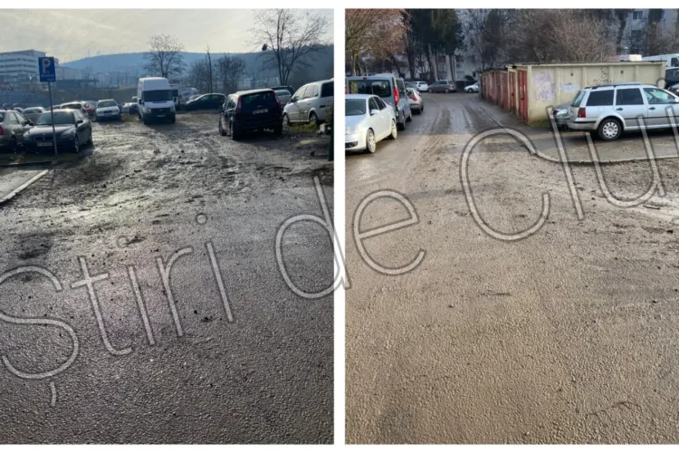 Haos pe o stradă din Cluj-Napoca! Noroi și murdărie din cauza mașinilor parcate neregulamentar: ,,Plini de noroi, din cap până în picioare”