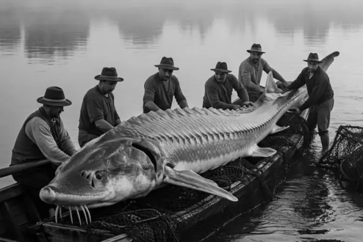 Povestea peștelui legendar de 888 kg, cel mai mare din România: Fotografie istorică a morunului „MONSTRU” sau creație AI? Ce ziceți? FOTO
